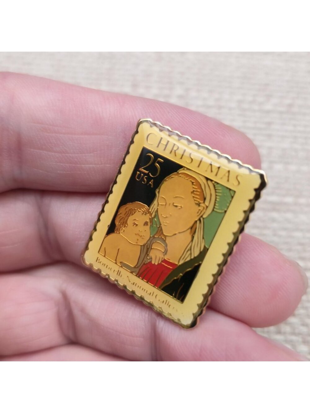 1988 Botticelli Christmas 25c Postage Commemorative Stamp Pin A8096 - Picture 3 of 6